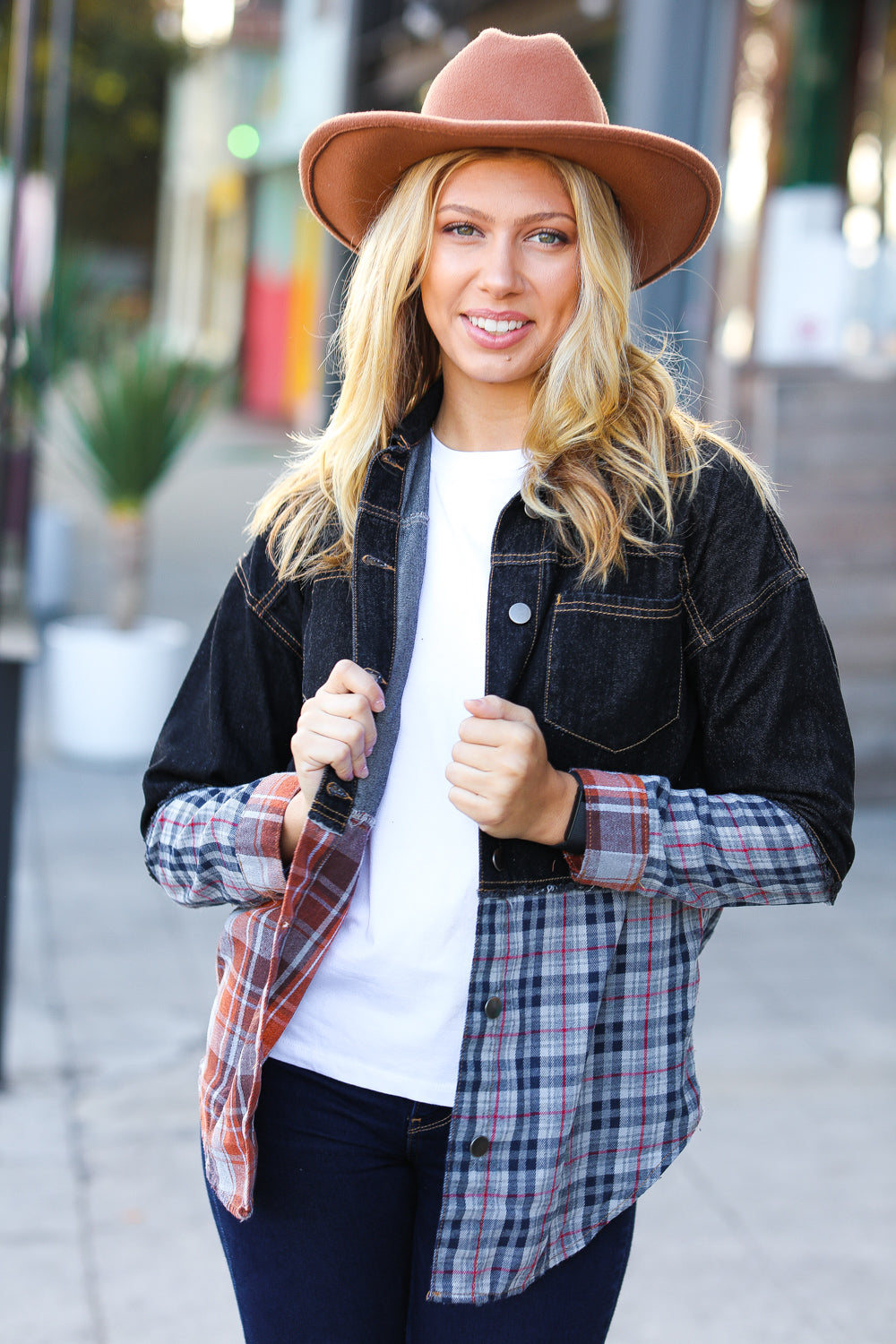 Seize The Day Black Denim & Plaid Cut Edge Jacket