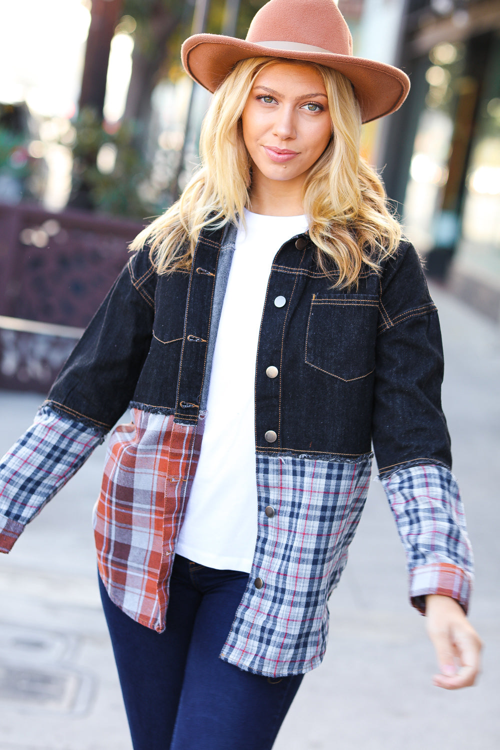 Seize The Day Black Denim & Plaid Cut Edge Jacket