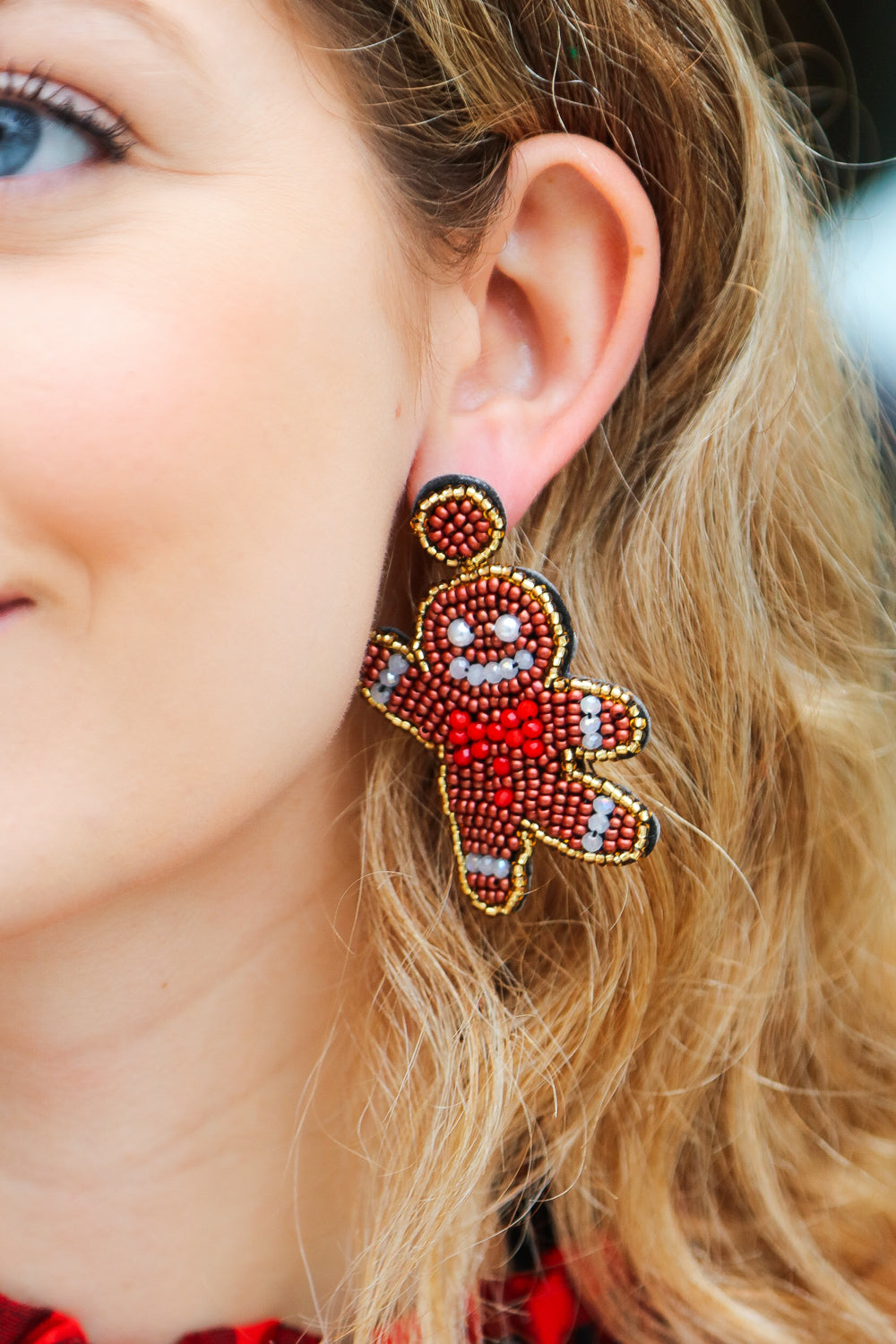 Gingerbread Man Beaded Dangle Earrings