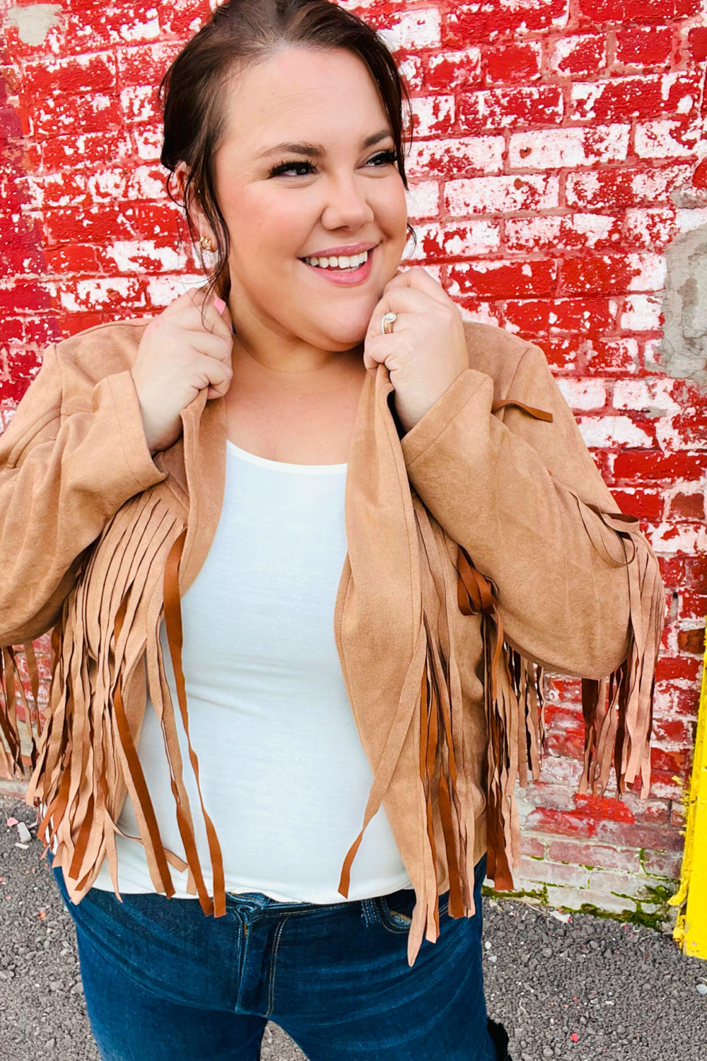 Festival Ready Camel Vegan Suede Fringe Jacket